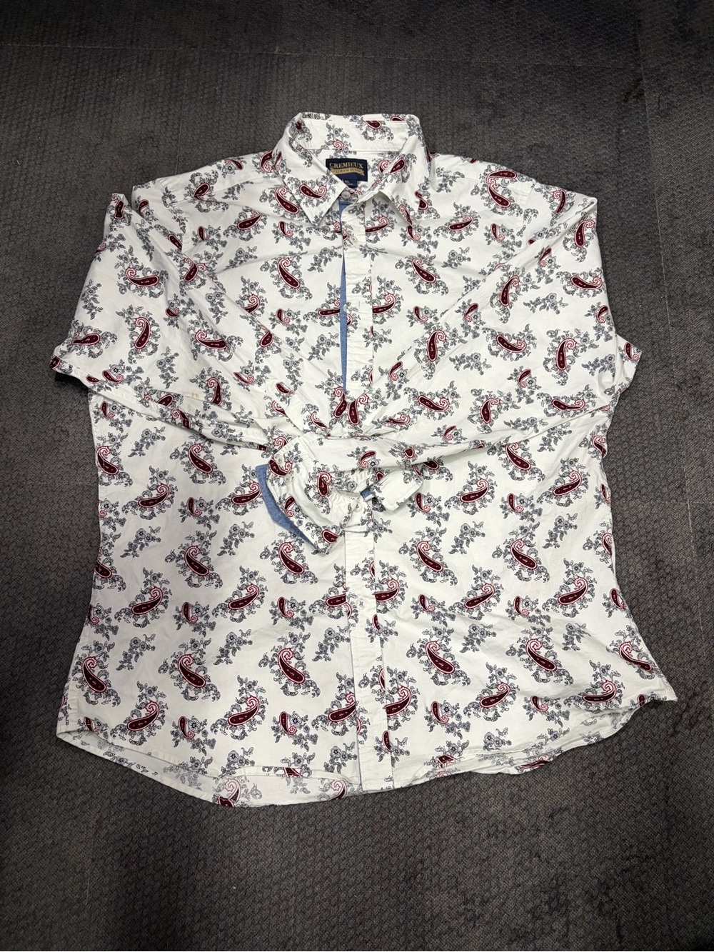 Daniel Cremieux Men’s White Paisley Button-Down Shirt with Red & Gray Size XL